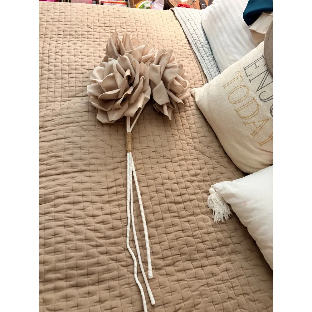 XXL Large Artificial Rose Stem Trio Beige Tan White Boho Floral Decor 36